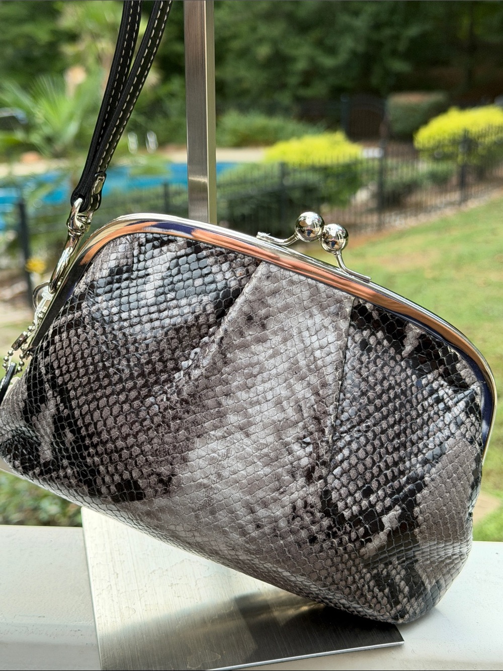 Coach NWT Gray Snake-Embossed Frame Wristlet Kiss-Lock Clutch